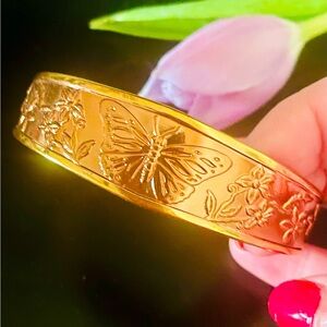 Copper and Gold Butterfly Floral Cuff Bracelet